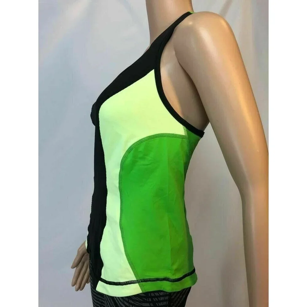Lululemon Athletica Women's Top Tank Racerback Green & Black  Built-In-Bra - Picture 5 of 7